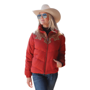 Red Western Zip Puffer Jacket   CWJ7515001
