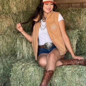 brown boot stitch western vest