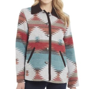 Navajo Blanket Coat Accented With Contrast Trimmings & Metal Buttons    CR15549