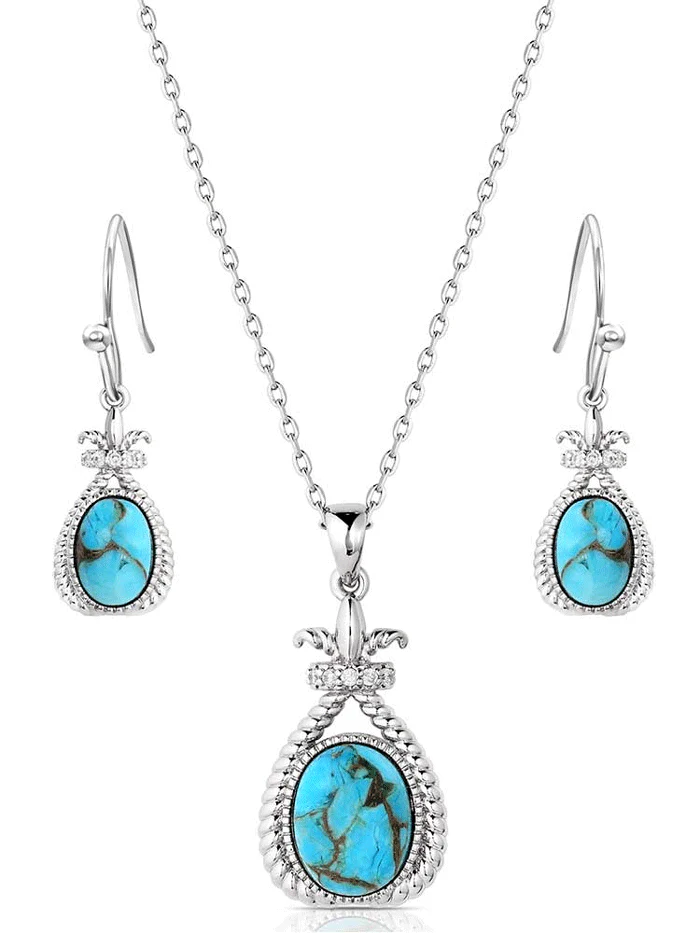 Womens Turquoise Revival Jewelry Set Silver