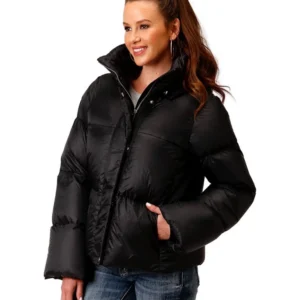 Roper Western Jacket Womens Puffer Hood Black   03-098-0693-6191