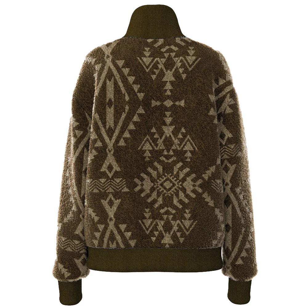 "Aspen" Brown Sherpa Jacket w/Tan Aztec - HJ156BRAZ - Image 2