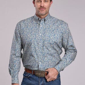 MENS L/S 1POCKET BUTTON BLUE LINE PAISLEY, 03-001-0326-2034