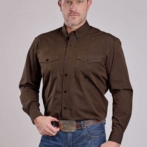 MENS L/S SOLID COLOR POPLIN  - BLACK FILL BROWN,     03-001-0365-0673