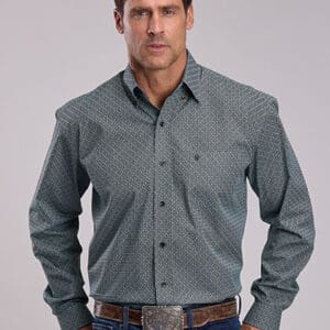 MENS L/S  STETSON BUTTON 1 OPEN POCKET  FOREST MOSAIC PRINT,     11-001-0526-2000