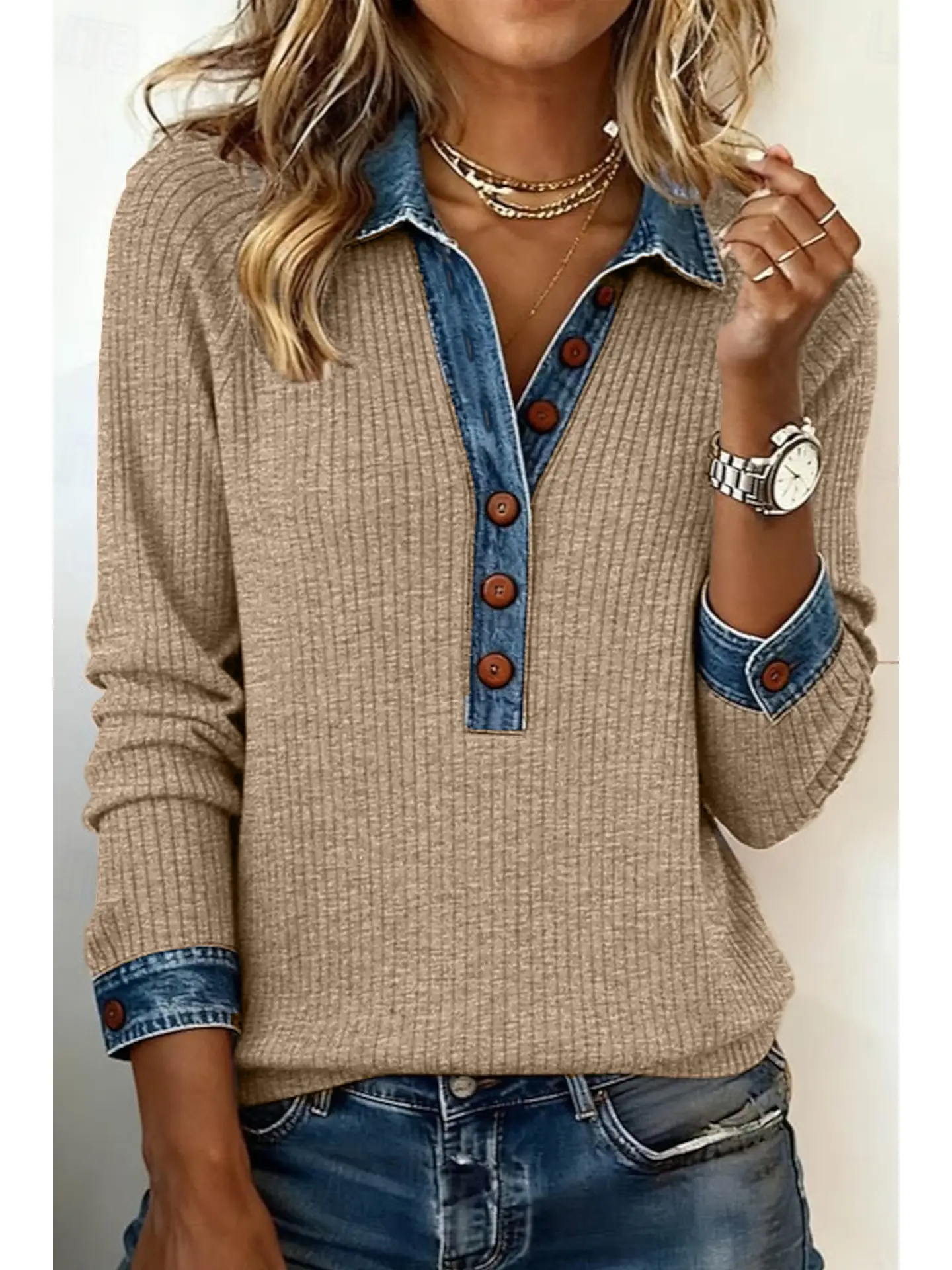 denim collar sweatshirt