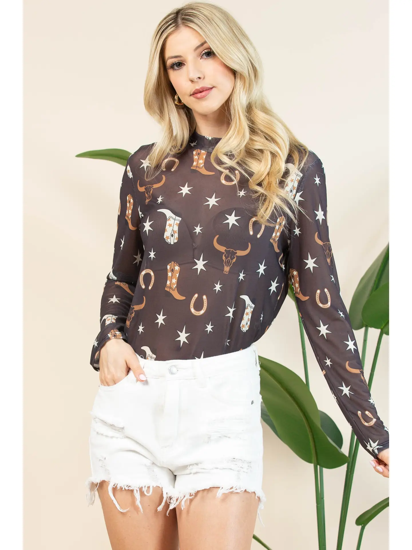 cowboy boots and steerhead mesh top