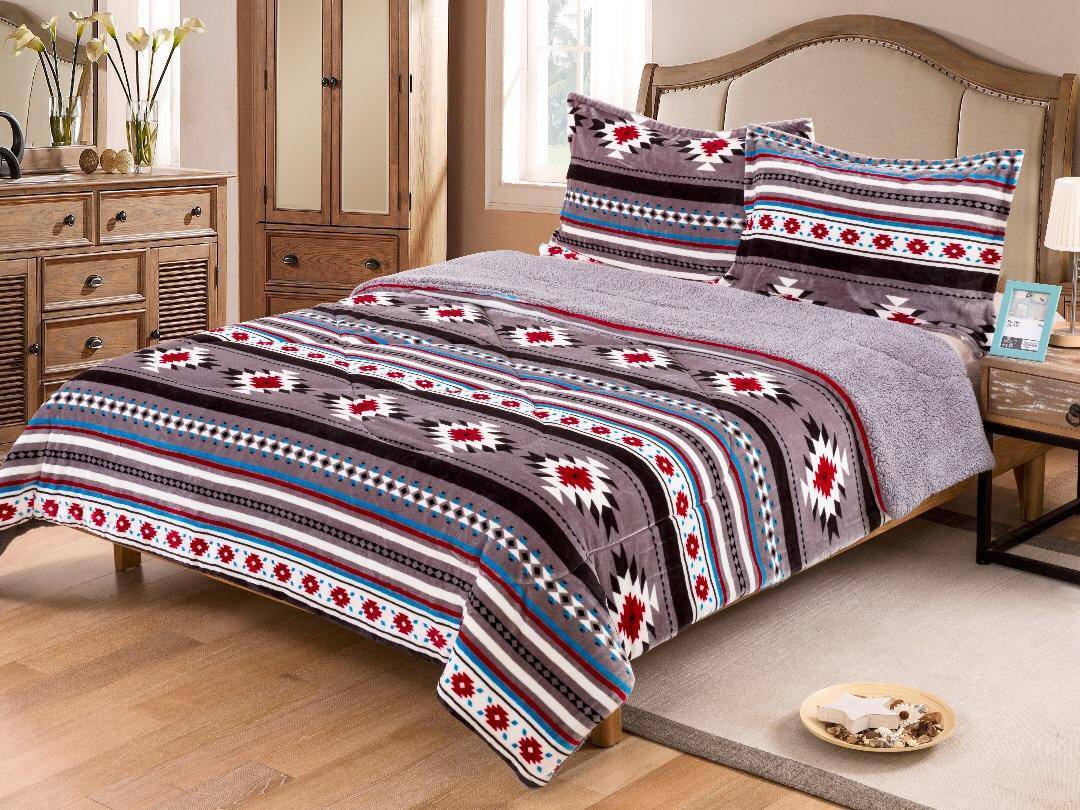 Southwest Aztec Sherpa Fleece Blanket - 3 Piece Set
