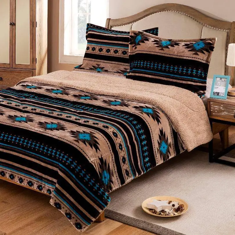 Southwest Aztec Sherpa Fleece Blanket - 3 Piece Set