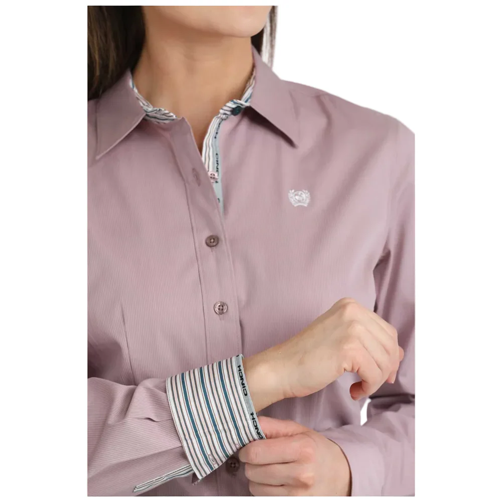 Cinch Women's Long Sleeve Micro Striped Button Up Western Shirt, Lilac - MSW9165084 - Image 2