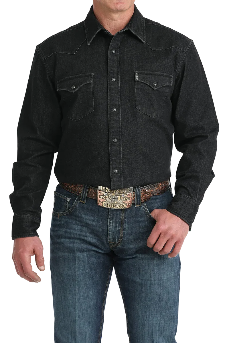 mens cinch black shirt with pink accents