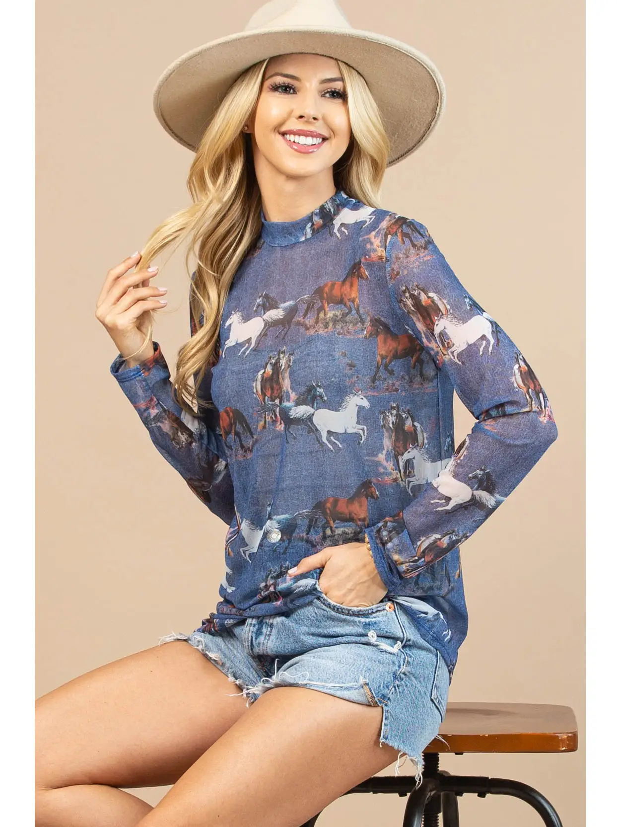 mesh horse print top