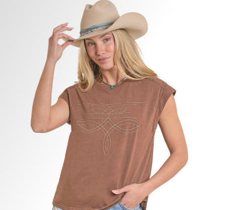 ladies boot stitch sleeveless top