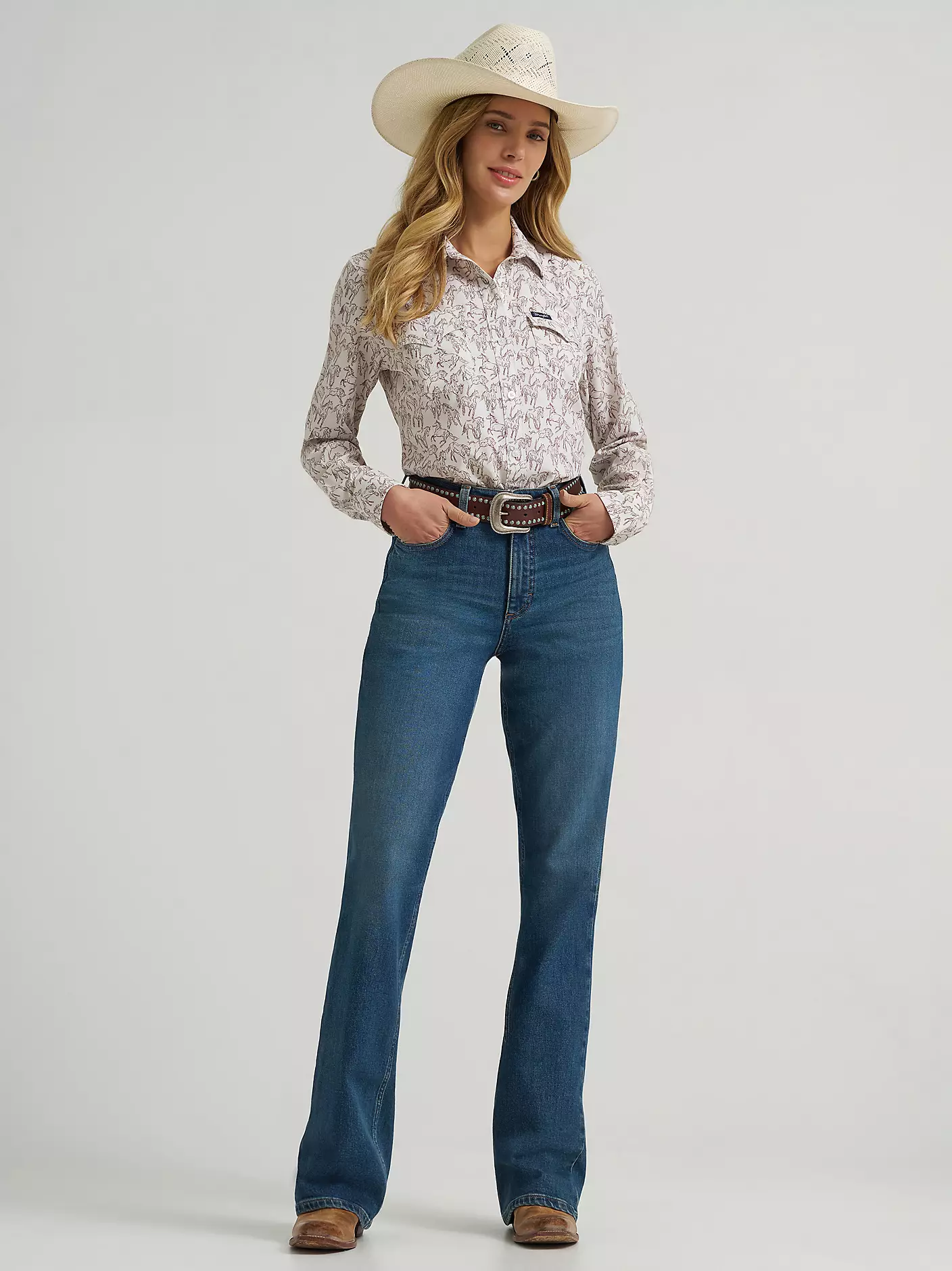 ladies pink western shirt with horses