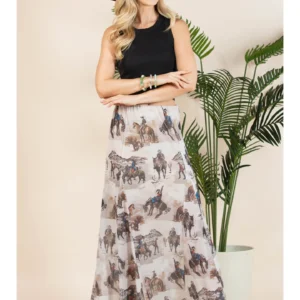 Cowboy Print Lined Full Mesh Skirt - western skirt
