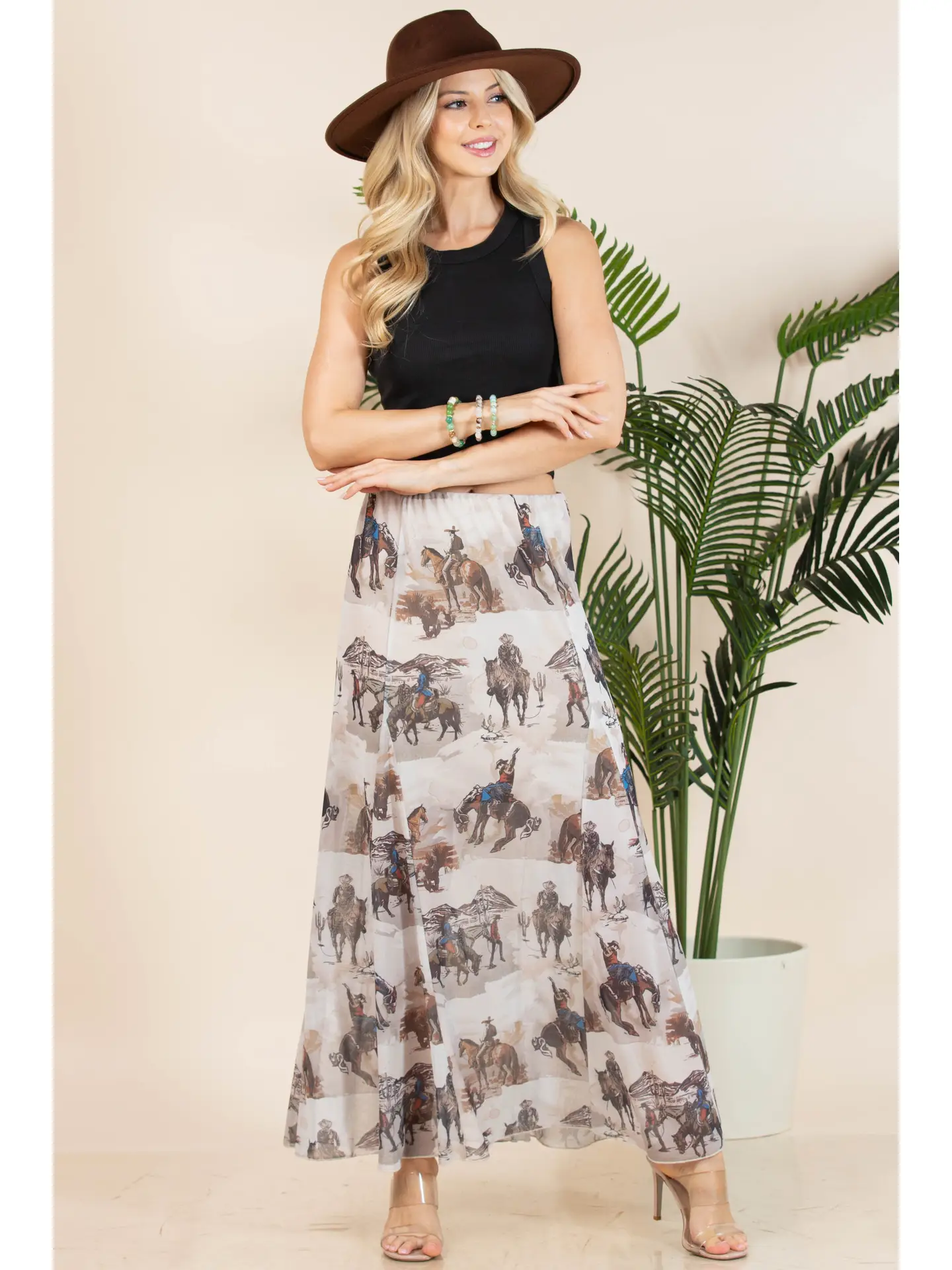 Cowboy Print Lined Full Mesh Skirt - western skirt