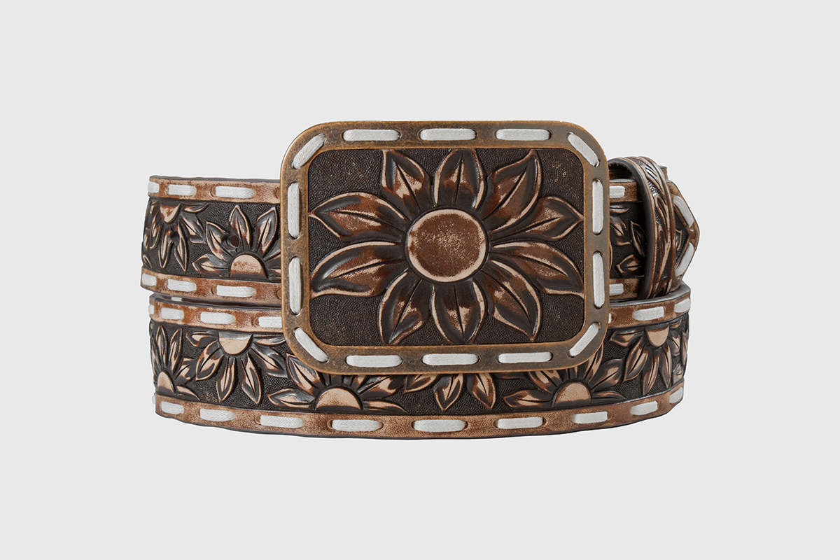Angel Ranch Ladies Belt 1 1/2 Sunflower Embossed Brown    D140012102