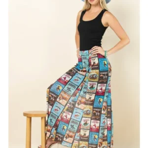 ISABEL Vintage Western Print Maxi Mesh Skirt