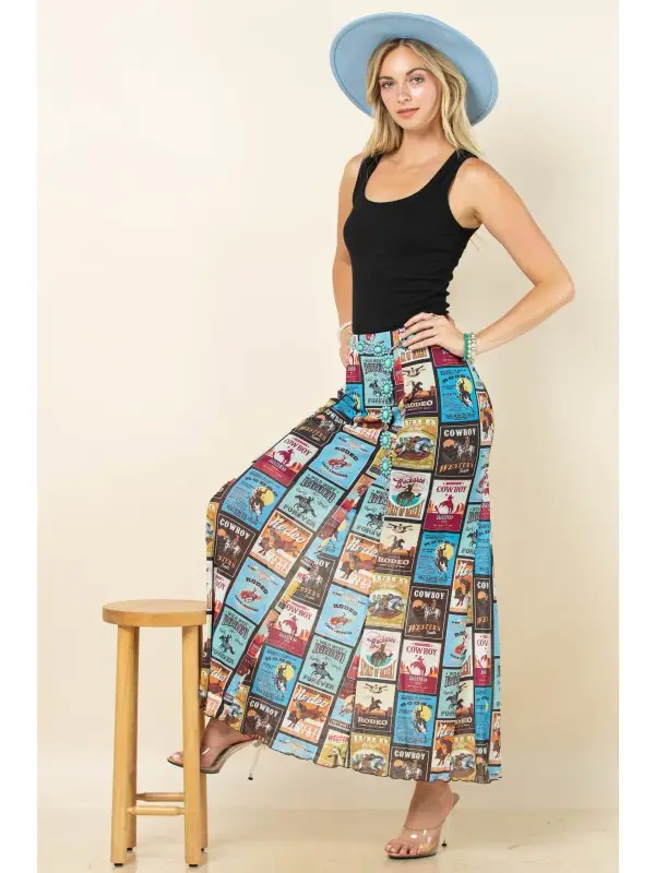 ISABEL Vintage Western Print Maxi Mesh Skirt
