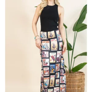 Vintage Western Print Knit Full Skirt