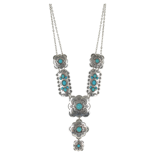JUSTIN NECKLACE MULTI CONCHOS W/TURQUOISE COLORED STONES