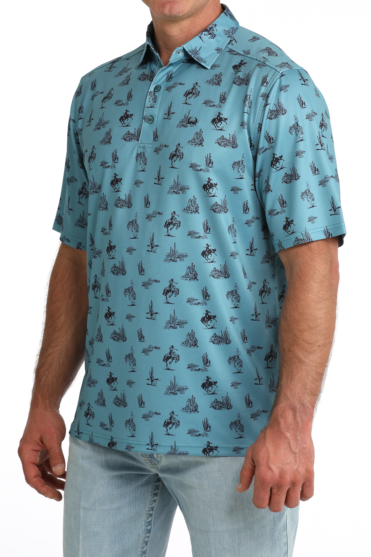 cinch wetsern printed light blue polo