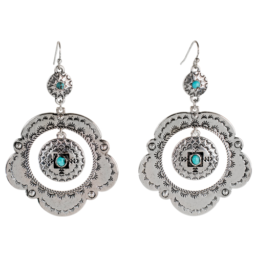 USTIN LADIES EARRINGS CONCHO HOOP WITH PENDANT