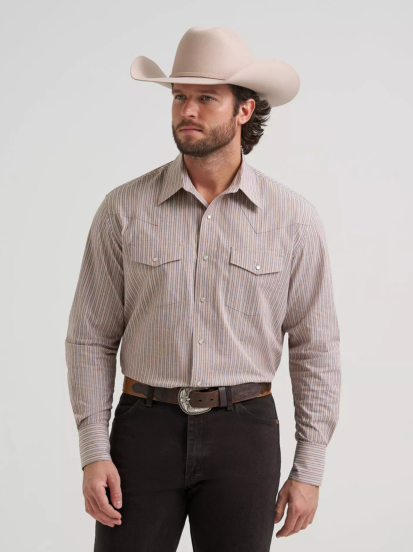 Men's Wrinkle Resist Long Sleeve Western Snap Stripe Shirt