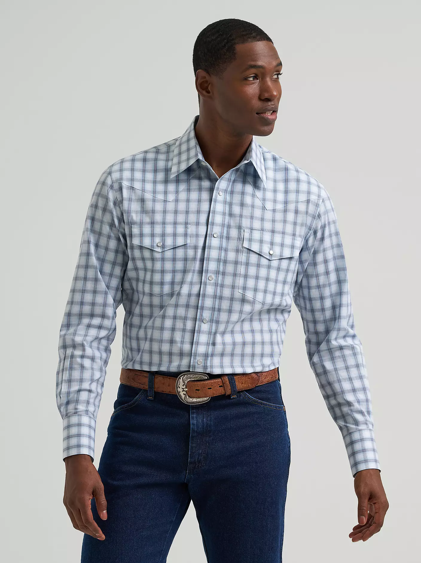 Men's Wrinkle Resist Long Sleeve Western Snap Plaid Shirt