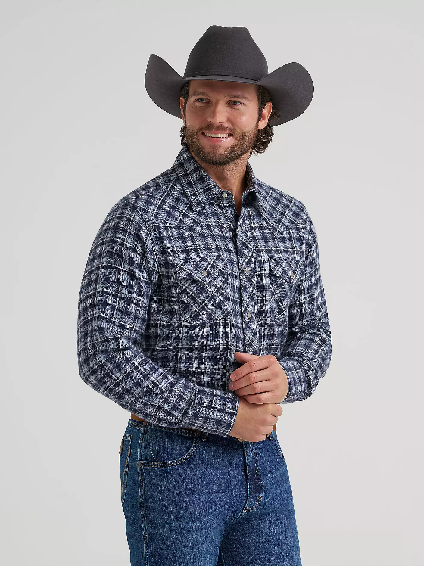Men's Wrangler Retro® Long Sleeve Flannel Western Snap Plaid Shirt