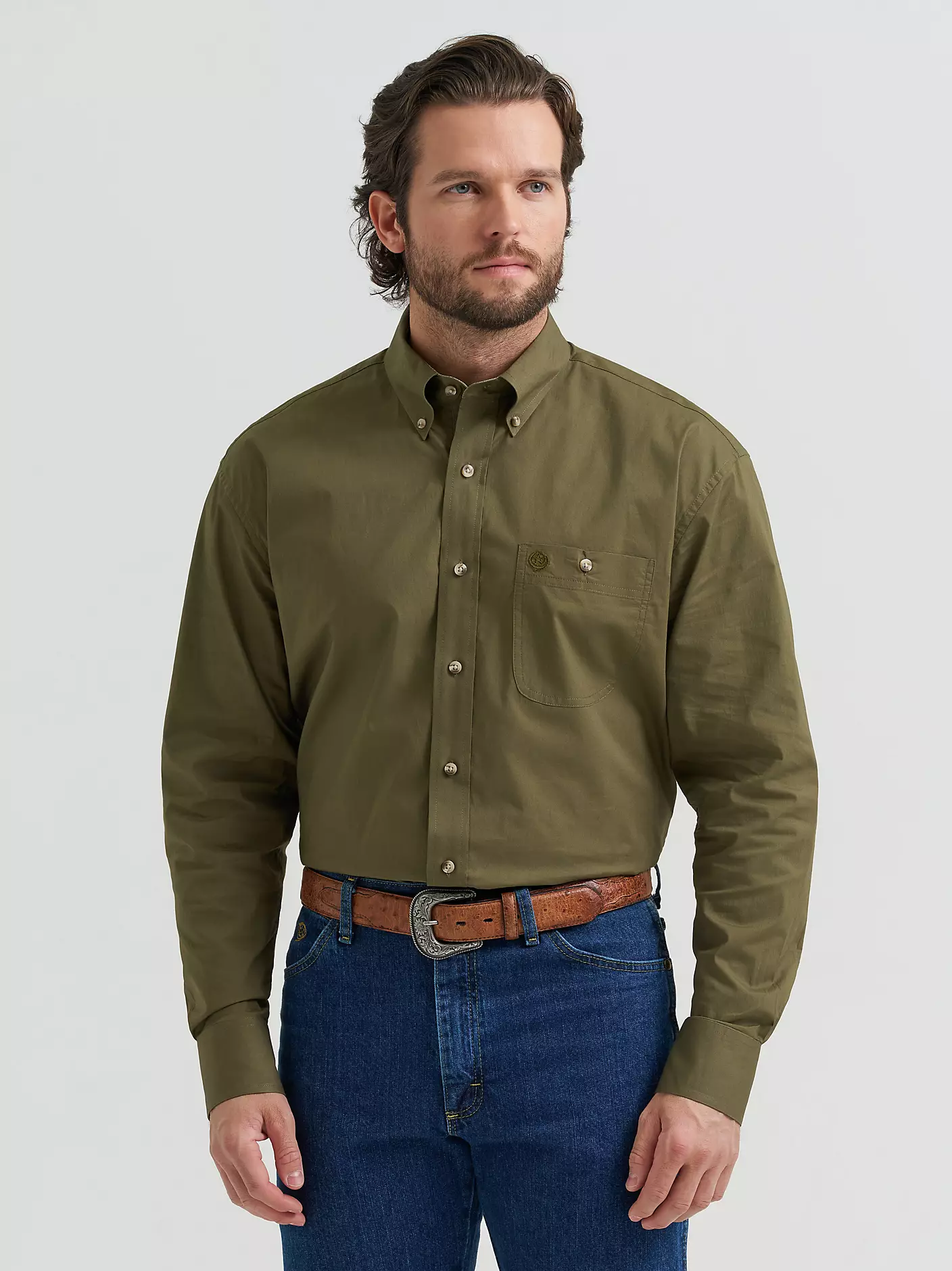 Wrangler® George Strait™ Solid One Pocket Button Down Shirt