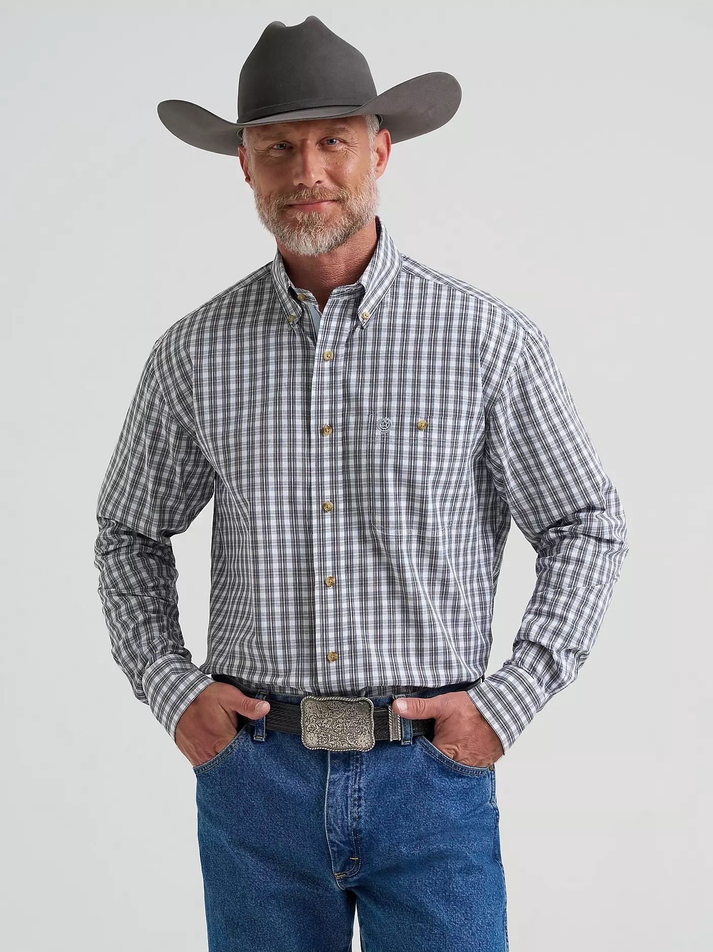 Wrangler® George Strait™ Long Sleeve Button Down One Pocket Shirt