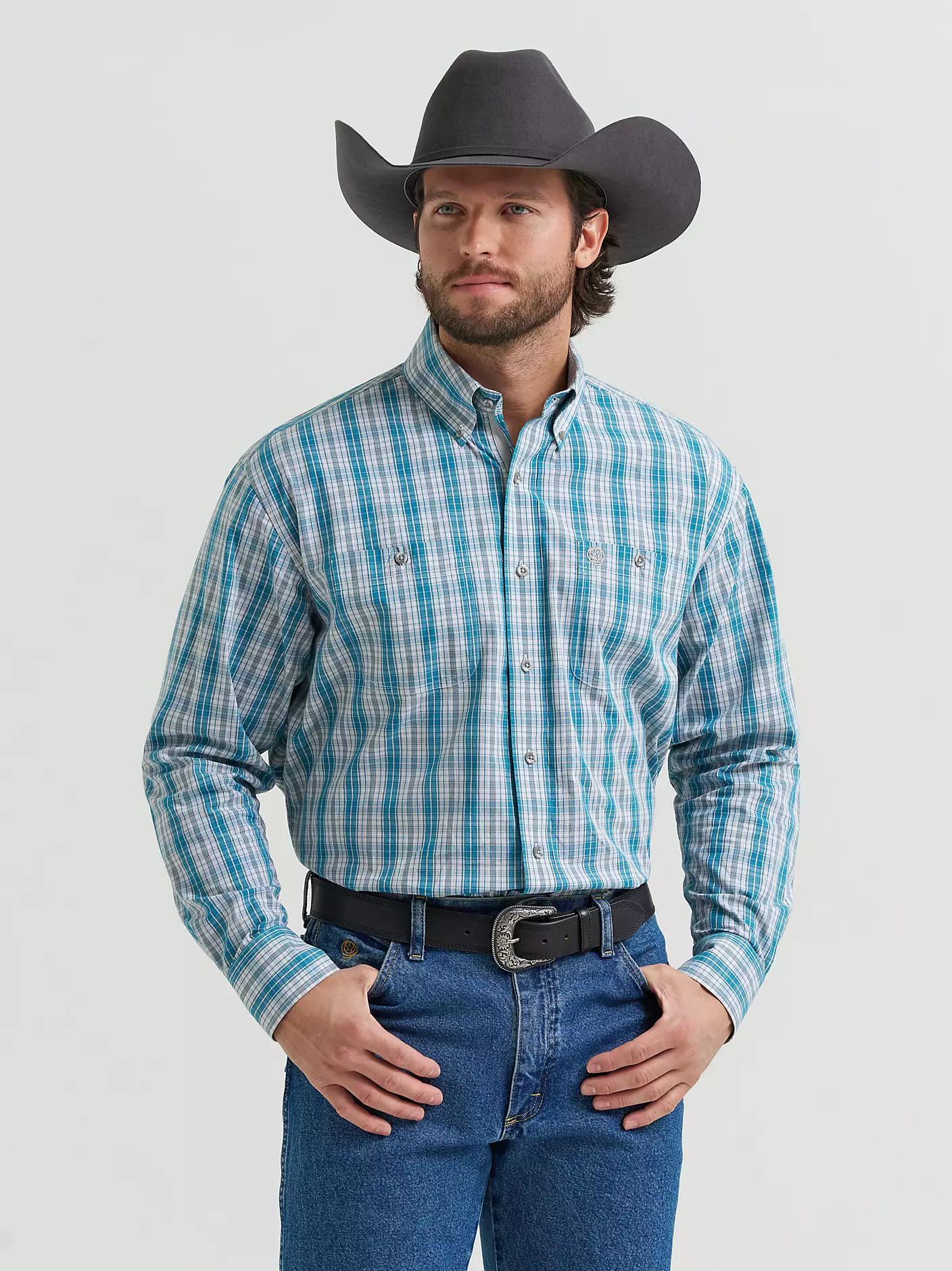 Wrangler® George Strait™ Long Sleeve Button Down Two Pocket Shirt