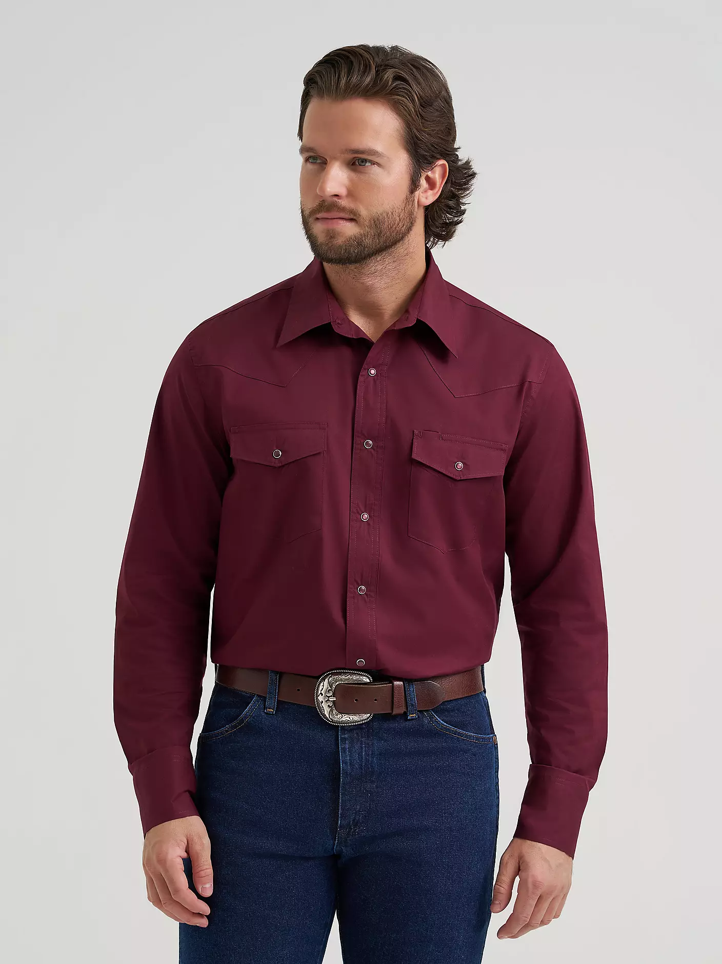 Wrangler® Long Sleeve Solid Broadcloth Western Snap Shirt