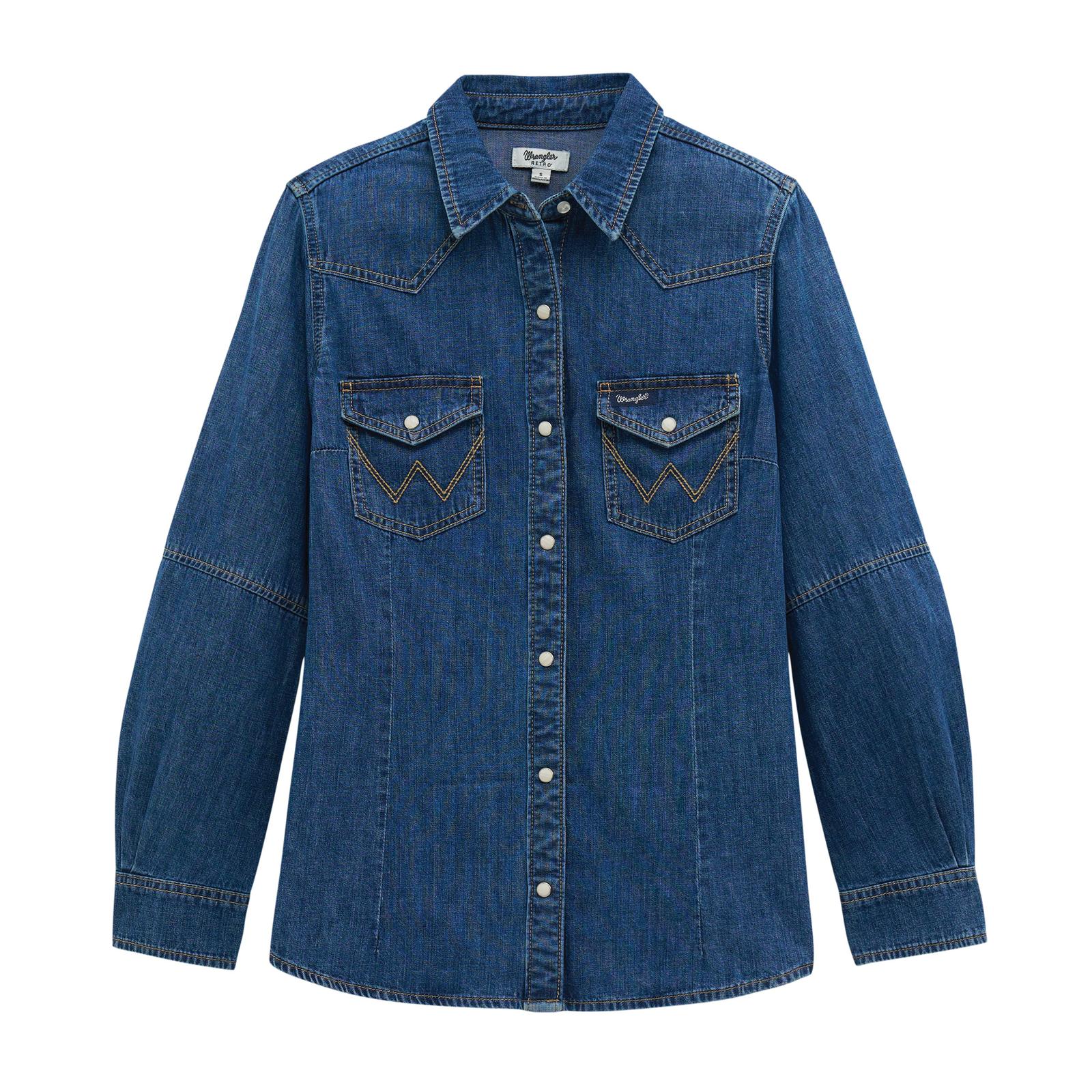 wrangler denim snap long sleeve