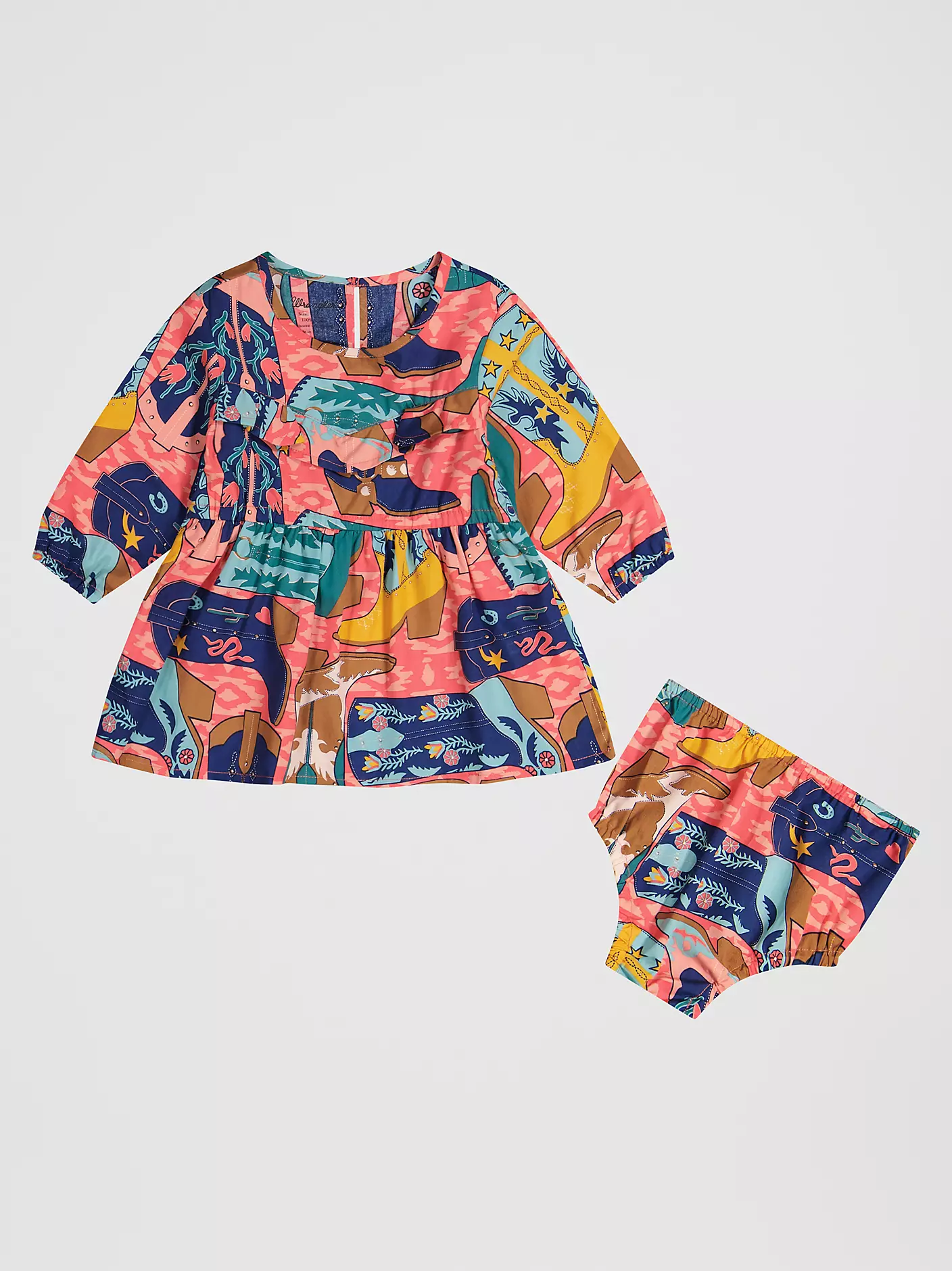 Little Girl's Long Sleeve Western Print Dress