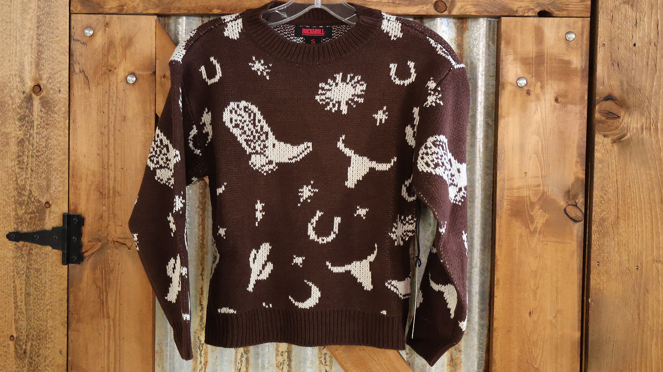 YOUTH SWEATERGirls Rock & Roll Western Print Sweater BG32T09414