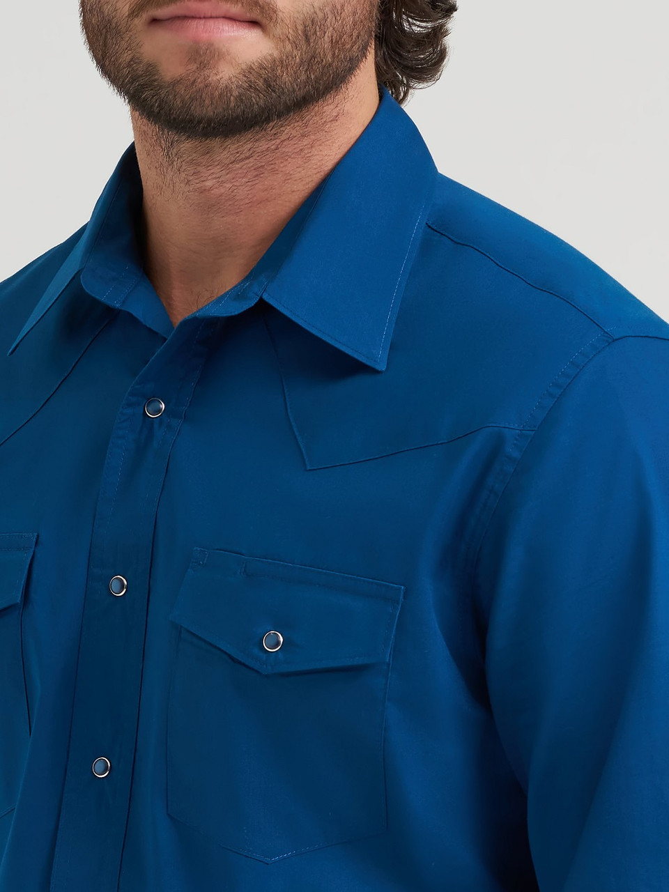 WRANGLER BROADCLOTH SOLID BLUE SNAP WESTERN SHIRT - 112382004 - Image 2