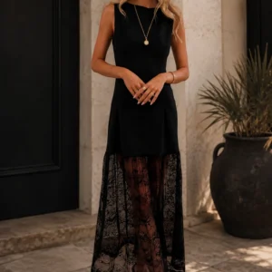 LACE SLEEVELESS DRESS- BLACK