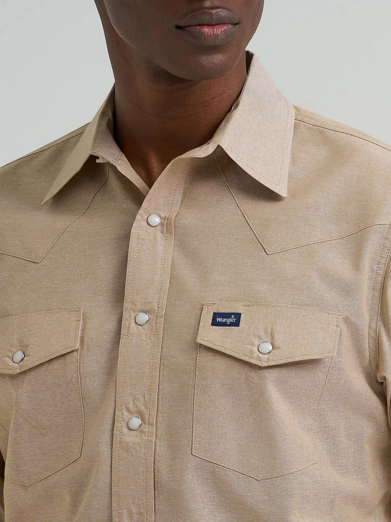 beige snap wrangler western shirt