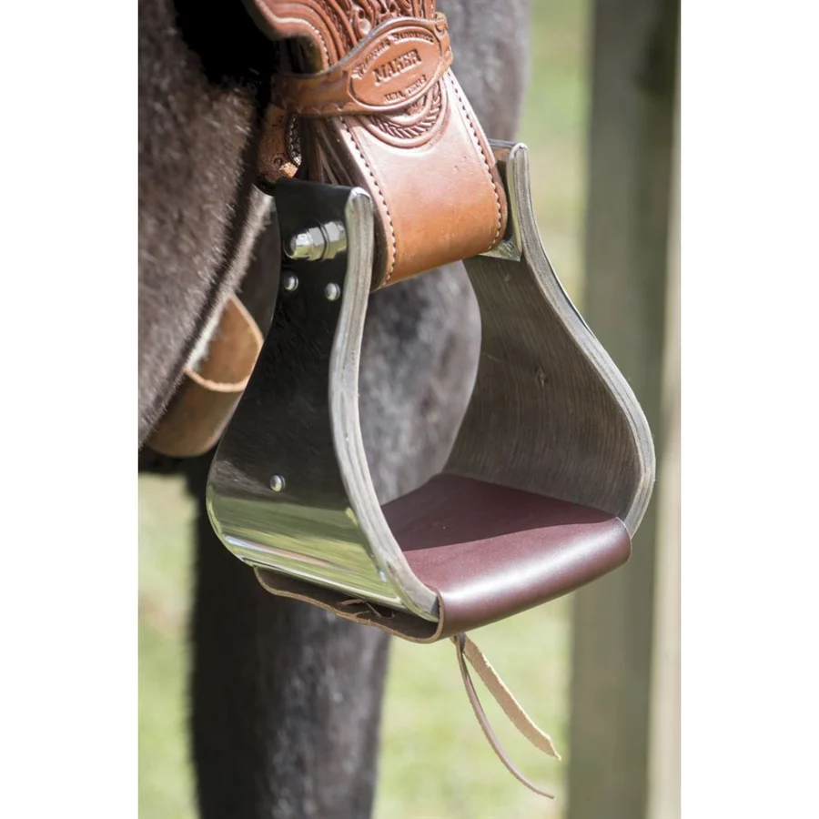 Open Range 5 1/4" Stainless Steel Covered Wooden Stirrups    UW330565SSW0514 - Image 2