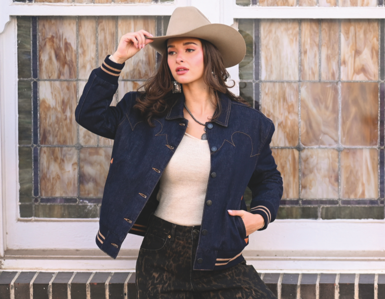 western denim bomber jacket