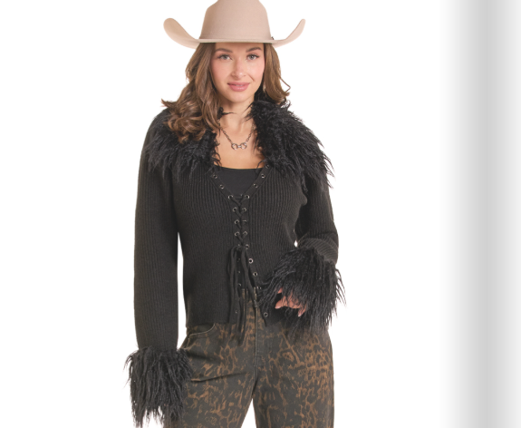 Black top with fur trim
