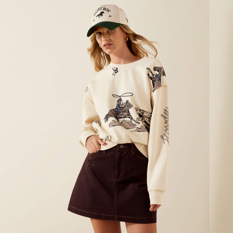 western printed sweater cream