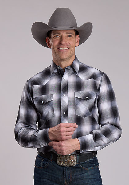 roper 3Men's Long Sleeve Western Style Shirt * Standard 1 Pt. Front & Back Yokes * Patch Pockets & Flaps * Cotton