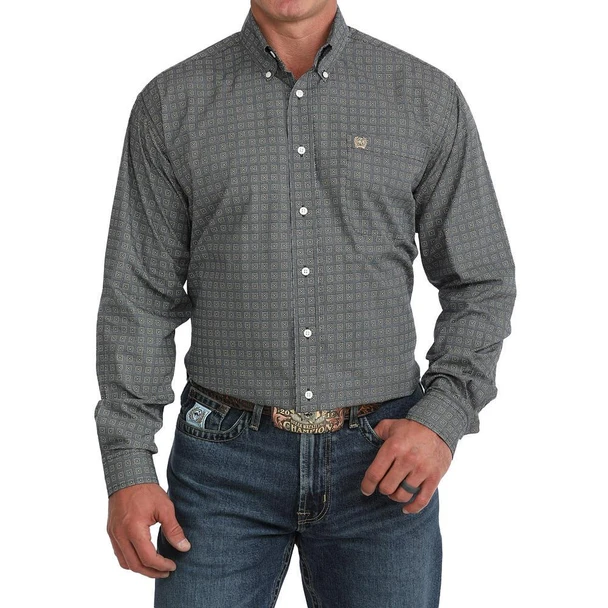 navy geo print cinch shirt
