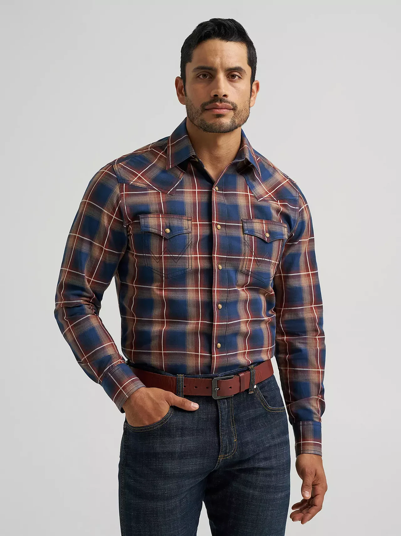 RETRO FITTED BLUE PLAID SHIRT 112384764