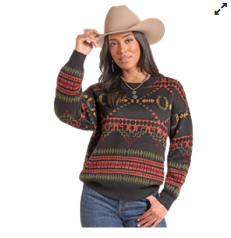 panhandle ladies horse shoe print sweater
