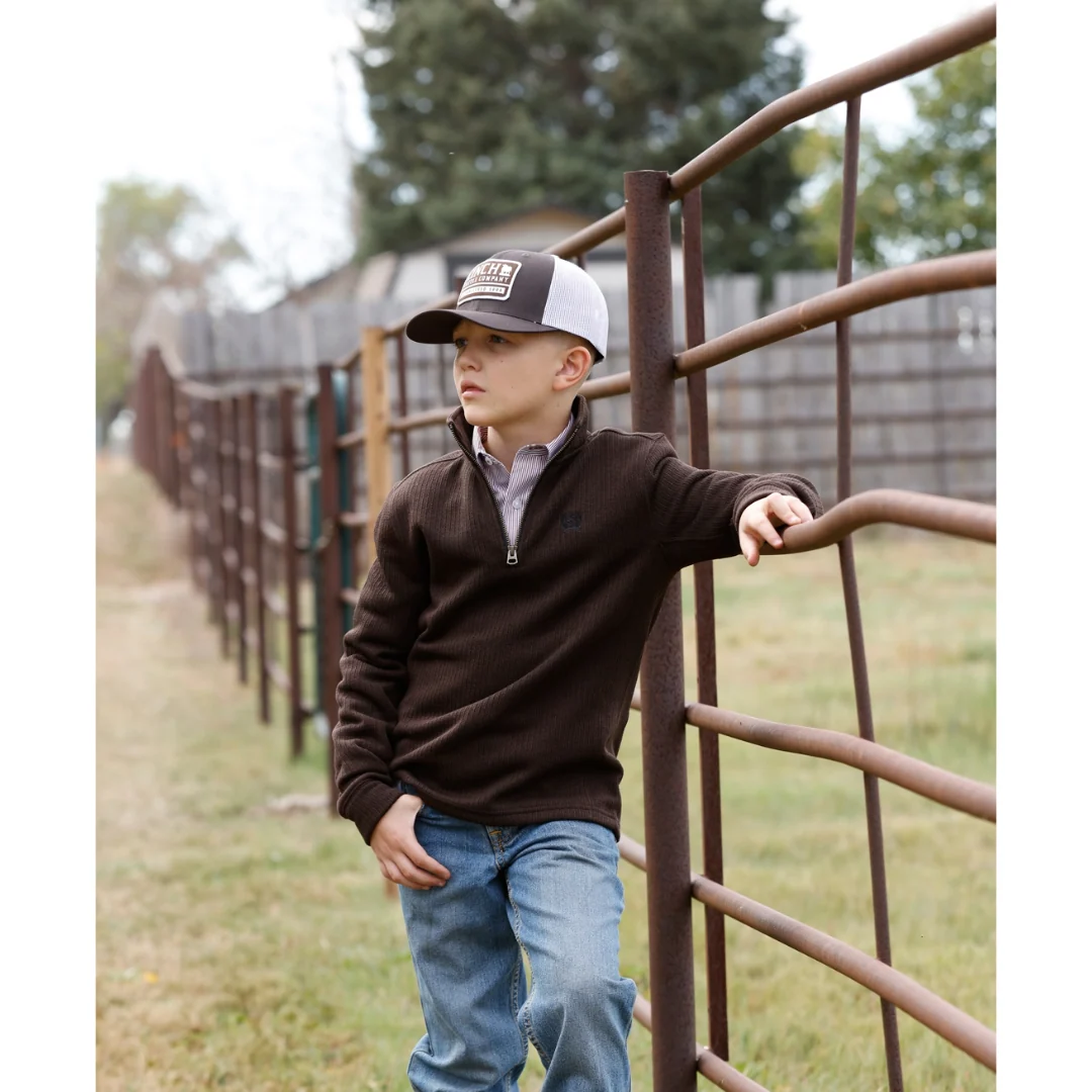 BOYS BROWN 1/4 ZIP MWK7980004